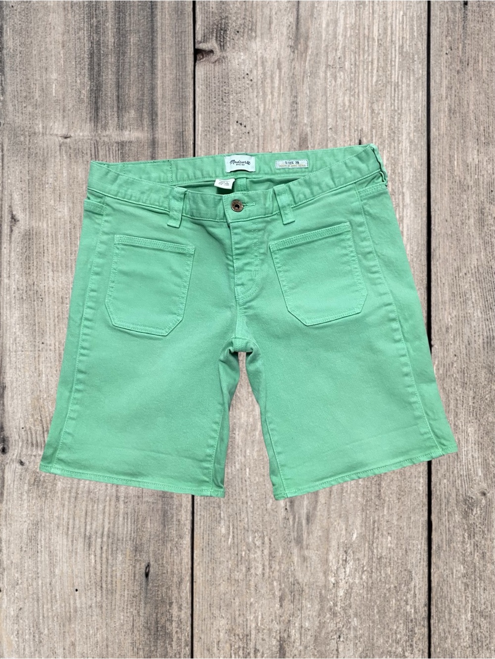 Madewell Women’s 29 Patch Pocket Bermuda Vintage Green Denim Shorts